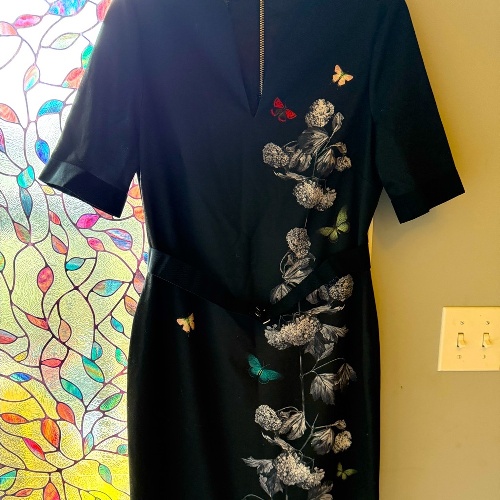 Ted Baker Black Dress with Floral and Butterfly Design